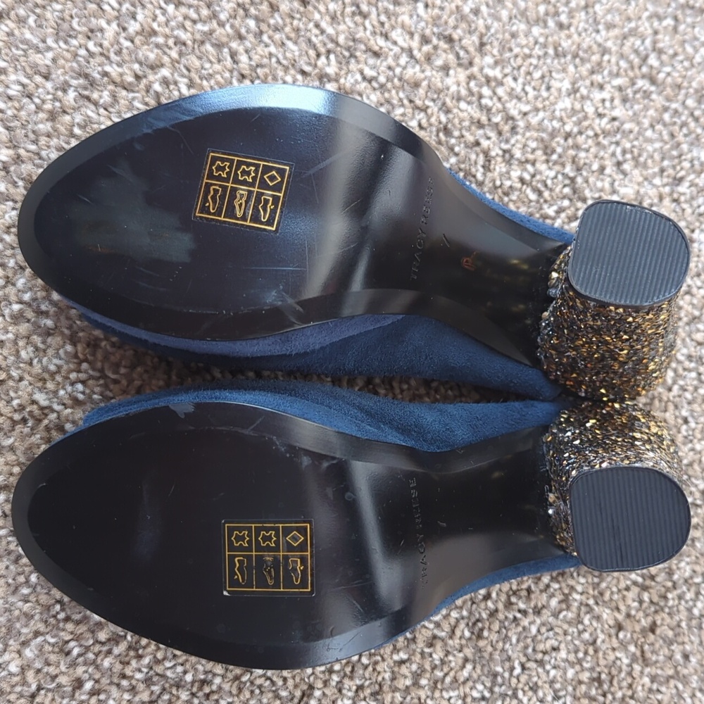 Tracy Reese Blue Suede Peep Toe Mule Shoes - Picture 5 of 10